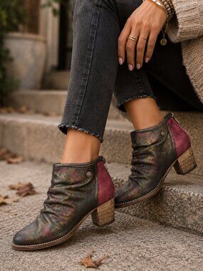 DKODE Ankle Boots Leather Metallic Distressed Pink Heel Size 37 US 6.5 (A-1503)